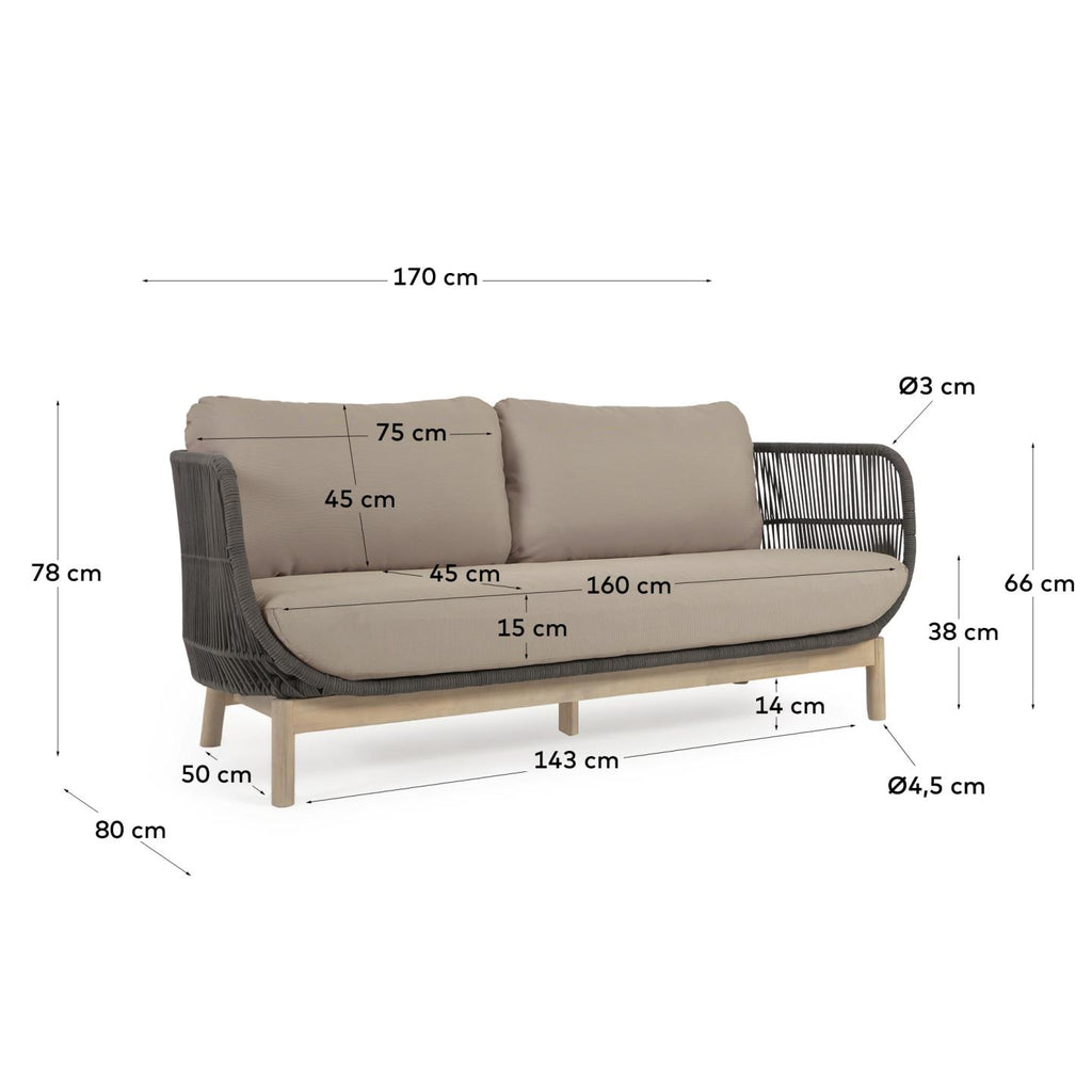 Catalina 3 seater sofa made with green cord and solid acacia wood, 170 cm FSC 100%