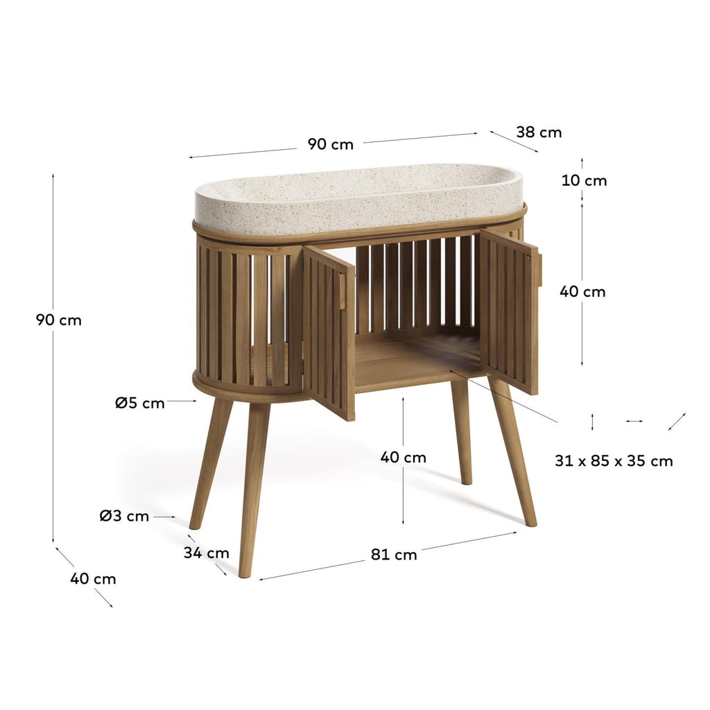 Rokia solid teak bathroom cabinet with countertop washbasin 90 x 80 cm