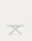 Atminda extendable table in glass and MDF with steel legs in white, 160 (210) x 90 cm