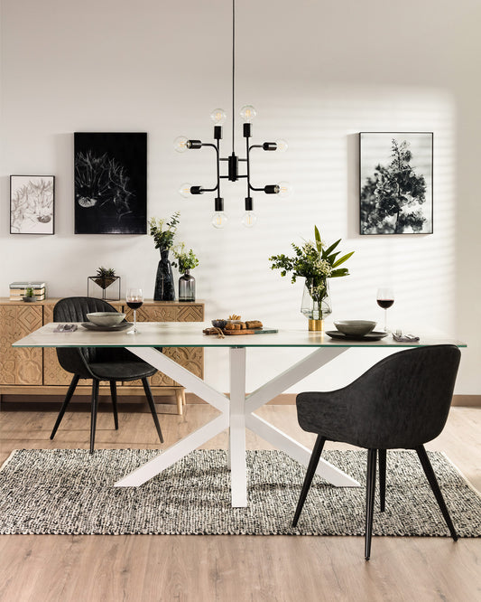 Argo table in white Kalos porcelain and steel legs with white finish, 200 x 100 cm