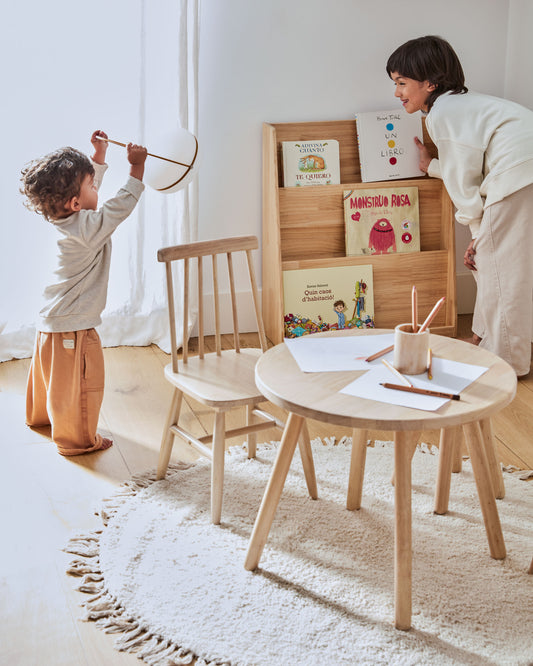 Tressia kids chair in solid rubber wood with natural finish
