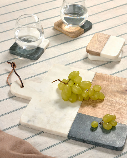 Wilmina set of 4 coasters in green stone and wood