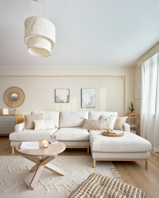 Mihaela 3 seater sofa with right-hand chaise longue in white micro bouclé, 264 cm FSC Mix Credit