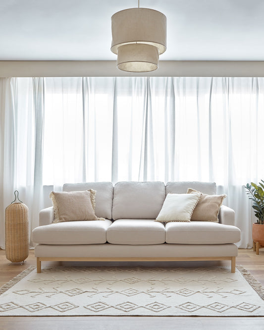 Mihaela 3 seater sofa in white micro bouclé, 203 cm FSC Mix Credit