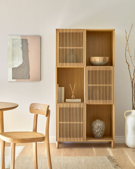 Beyla shelf unit in solid oak wood and oak veneer 84.5 x 170cm FSC 100%