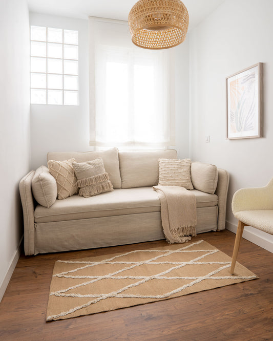 Tanit sofa bed in white with natural finish solid beech wood legs, 210 cm FSC Mix Credit