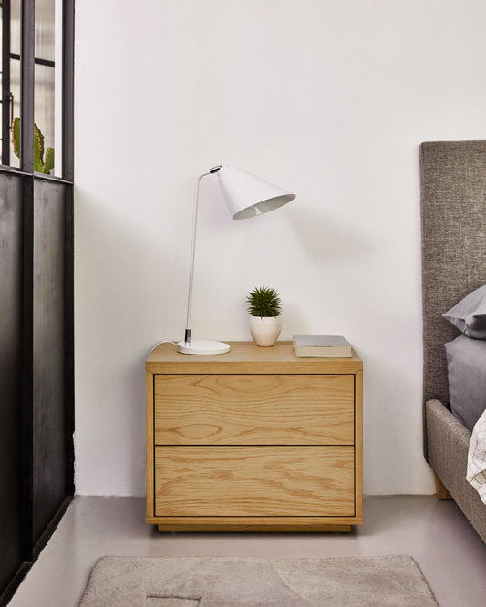 Abilen oak veneer and white lacquer bedside table, 53 x 44 cm, certified FSC 100%