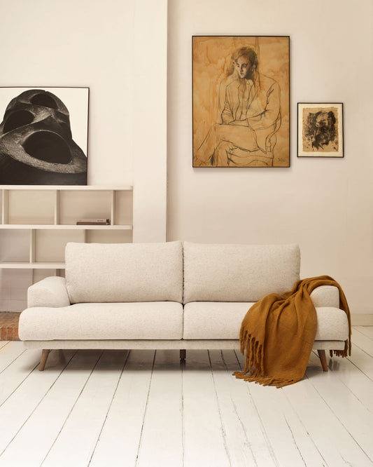 Karin beige 3-seater sofa with solid beech wood legs 231cm