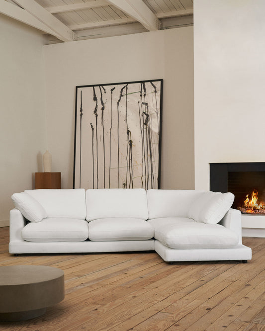 Gala 4-seater sofa with right chaise longue in white chenille FSC Mix Credit 300cm