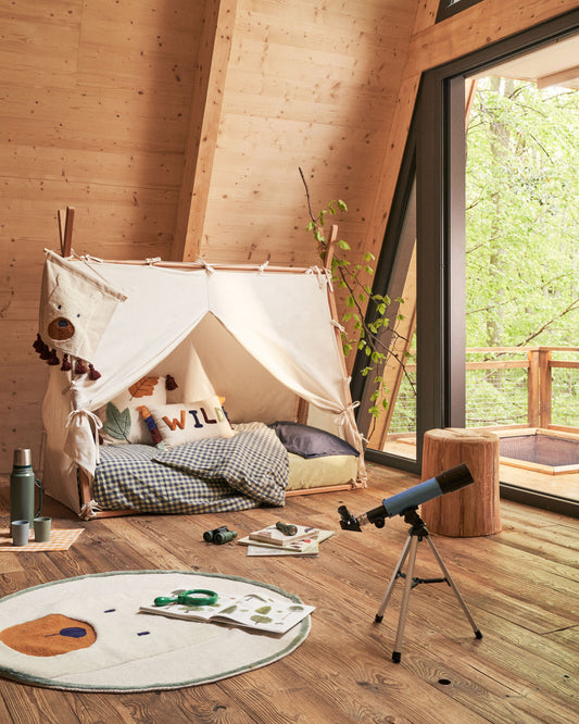 Maralis teepee bed made of solid beech wood with a natural finish, for 70 x 140 cm mattresses