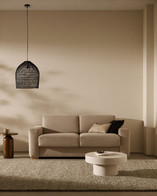 Anley beige 2-seater sofa bed with solid beech wood legs 204cm FSC Mix Credit