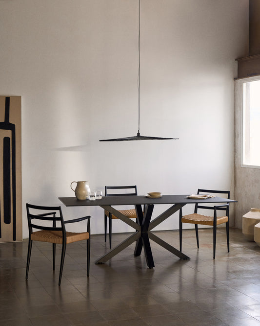 Argo table with black glass and black steel legs 200 x 100 cm