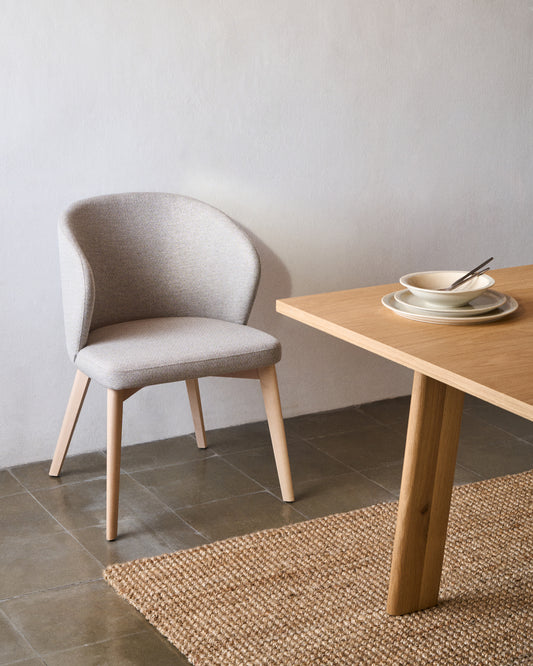 Darice chair in brown chenille and solid beech wood in a natural finish FSC 100%