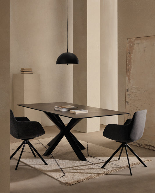 Argo table in Iron Moss porcelain and steel legs with black finish, 200 x 100 cm