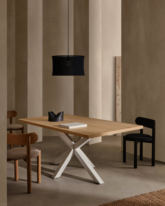 Argo table in melamine with natural finish and steel legs with white finish 200 x 100 cm