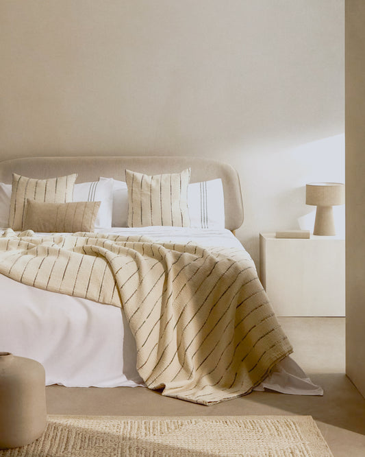 Sifinia mustard duvet and pillow cover set, 100% cotton percale fringes, 180 cm bed