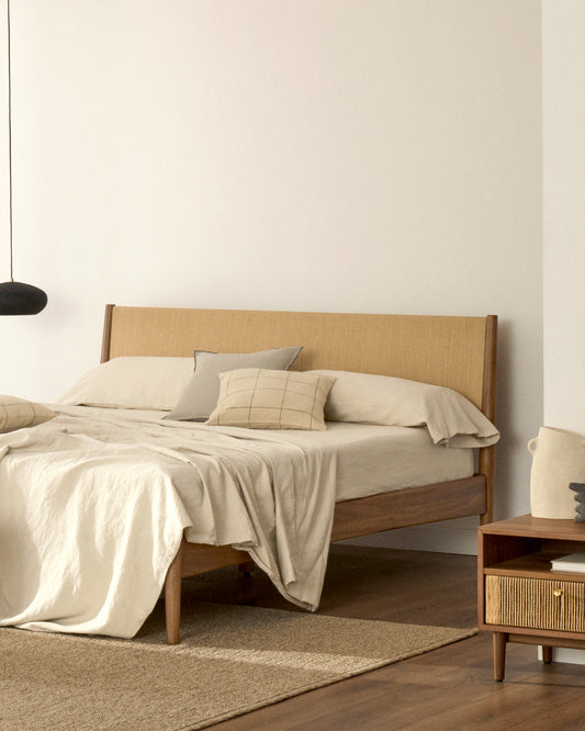 Elan bed in veneer and solid walnut wood with cord mattress 160 x 200 cm FSC Mix Credit