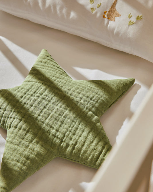 Laily star-shaped, green cushion made of 100% organic cotton, 30 x 30 cm