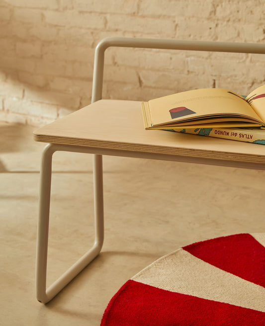 Tinn ash veneer bench with a beige metal structure, 75 cm