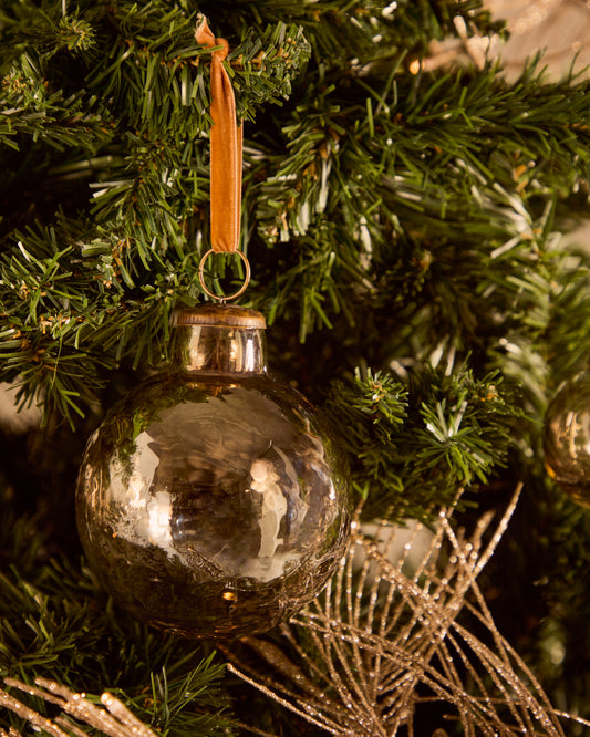 Piril set of 2 Christmas baubles made of brown recycled glass, Ø 10 cm