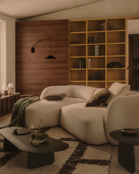 Martina ecru chenille 3-seater modular sofa with left chaise longue 287cm