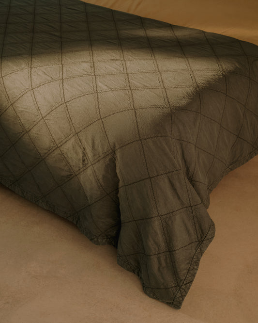 Serla green, 100% cotton chenille bedspread with rhomboid shapes for 90/135 cm bed