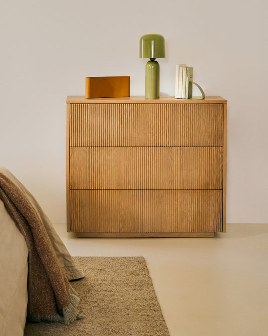 Helvine chest of 3 drawers in oak veneer 90 x 78 cm FSC 100%