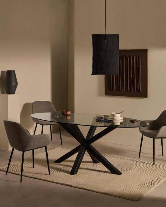 Argo oval table in glass and steel legs with black finish Ø 200 x 100 cm