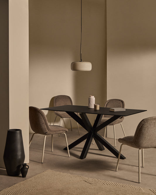 Argo table with black glass and black steel legs 160 x 190  cm
