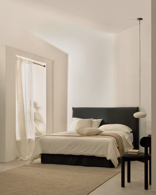 Anthracite grey linen and cotton Jaira bed with removable cover for a 160 x 200 cm FSC Mix Credit mattress