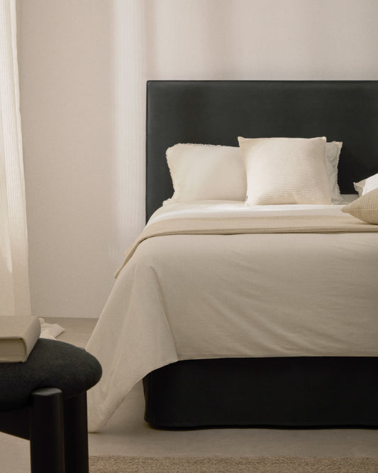 Anthracite grey linen and cotton Jaira bed with removable cover for a 90 x 200 cm FSC Mix Credit mattress