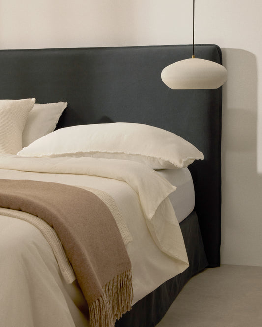 Anthracite grey linen and cotton Jaira headboard with removable cover for a 160 cm FSC Mix Credit bed