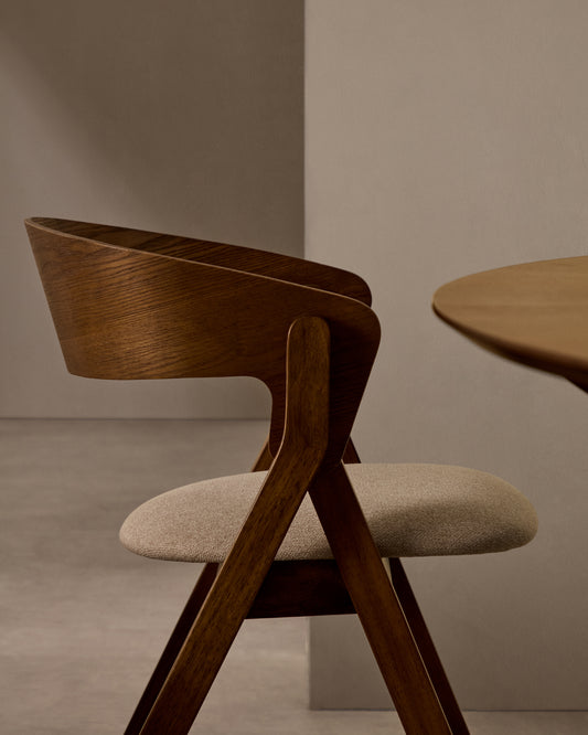 Godia chair in ash veneer with a wenge finish and beige chenille