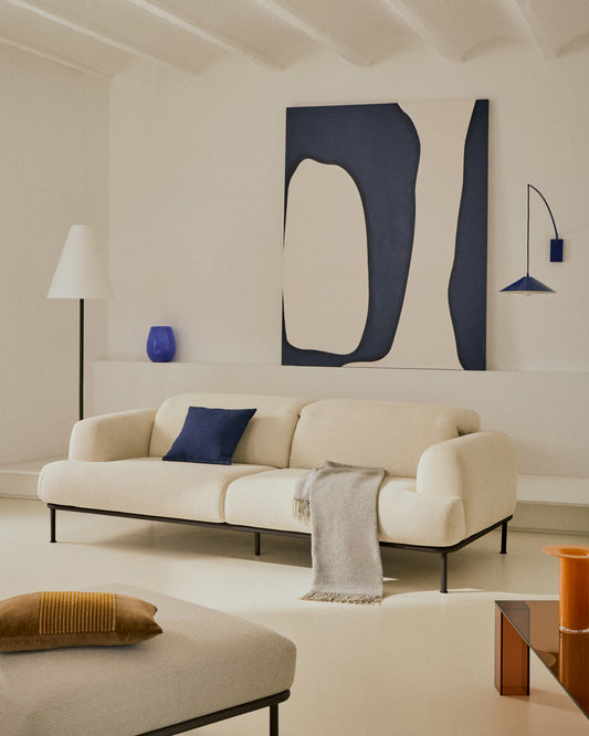 Aurum 3-seater sofa in ecru chenille with reclining headrest and matte grey metal base 234cm FSC Mix Credit