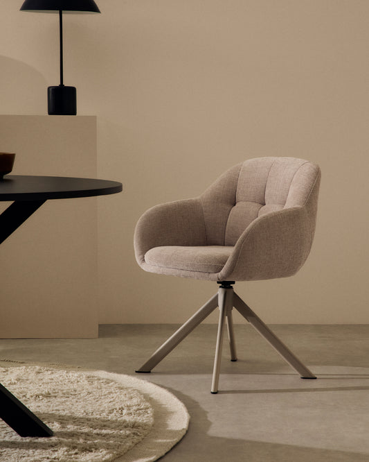 Dorina swivel chair in beige chenille and steel legs in a beige finish
