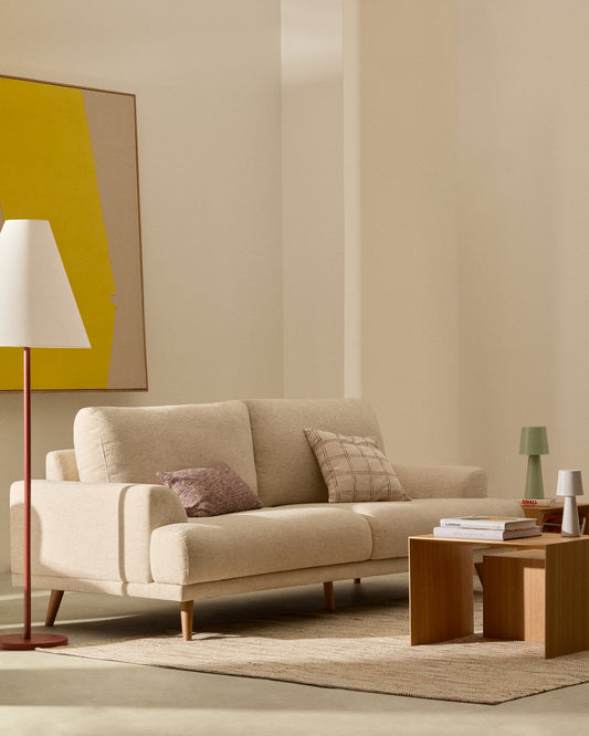 Karin 2-seater sofa in beige chenille with solid beech wood legs 210cm