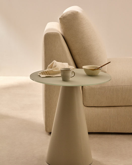Wilshire tempered glass and metal side table with a matte grey finish, Ø 50 cm