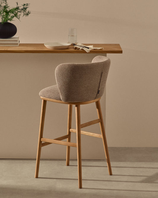 Ciselia stool brown chenille and solid ash wood natural tone finish FSC Mix Credit 75 cm