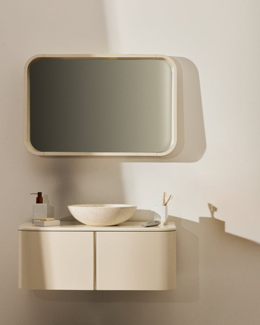 Salaya mirror in lacquered beige ash laminated plywood 90 x 60 cm