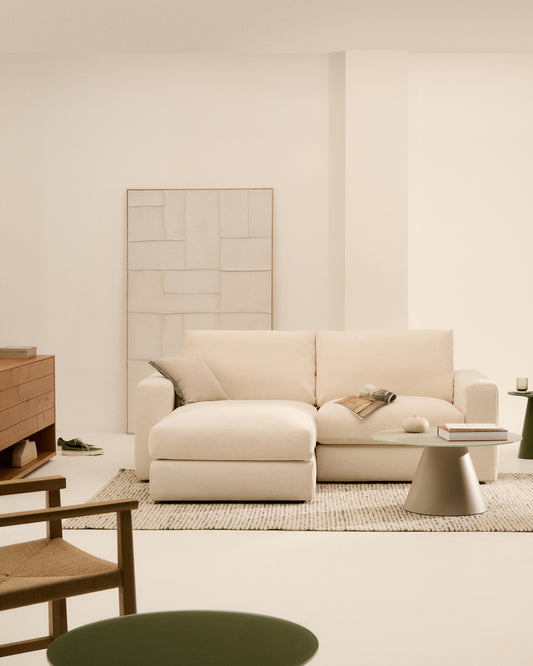 Alea ecru chenille 3-seater modular sofa with left chaise longue and removable cover 220cm