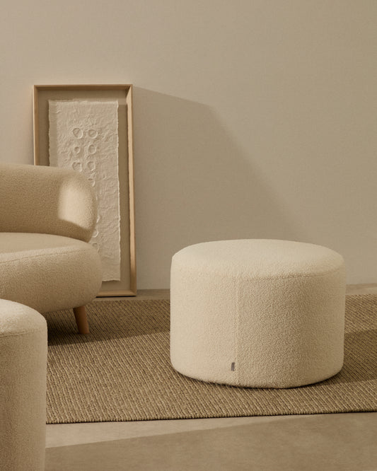 Kaeli footrest cover in ecru bouclé Ø 60 cm