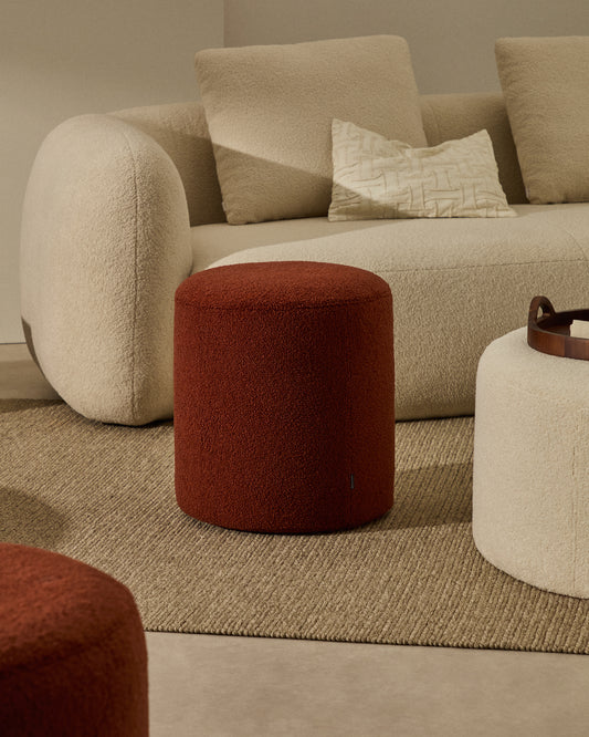 Kaeli footrest with removable cover in terracotta bouclé Ø 43 cm