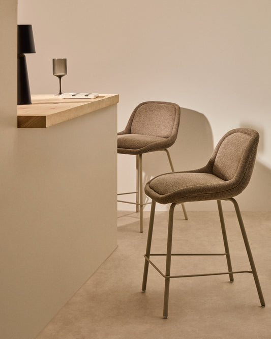 Aimin stool in light brown chenille fabric with steel legs in a beige paint finish 65 cm FSC Mix Credit