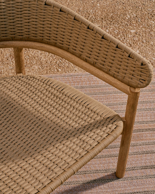 Arinella armchair in FSC 100% solid acacia wood with natural finish and beige rope cord