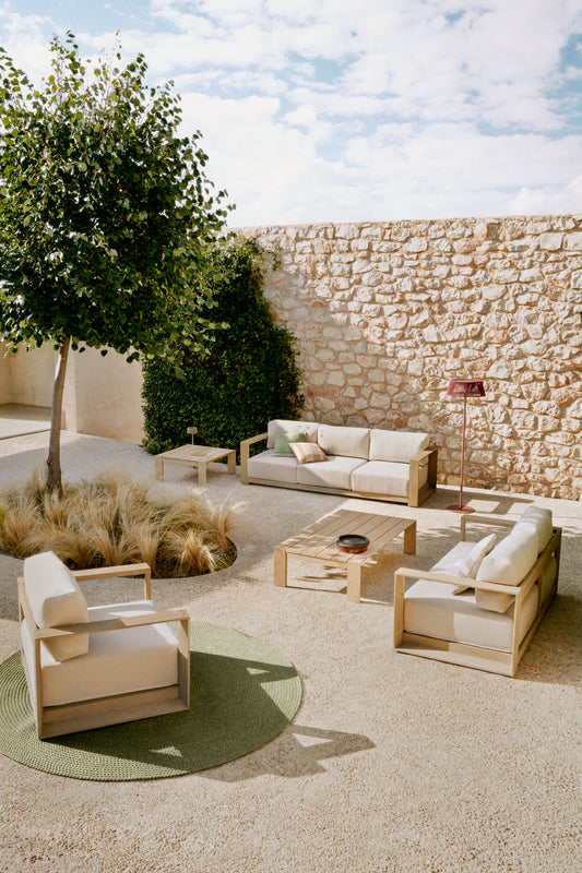 Ambra 2-seater sofa in solid acacia wood with light finish 174cm FSC 100%