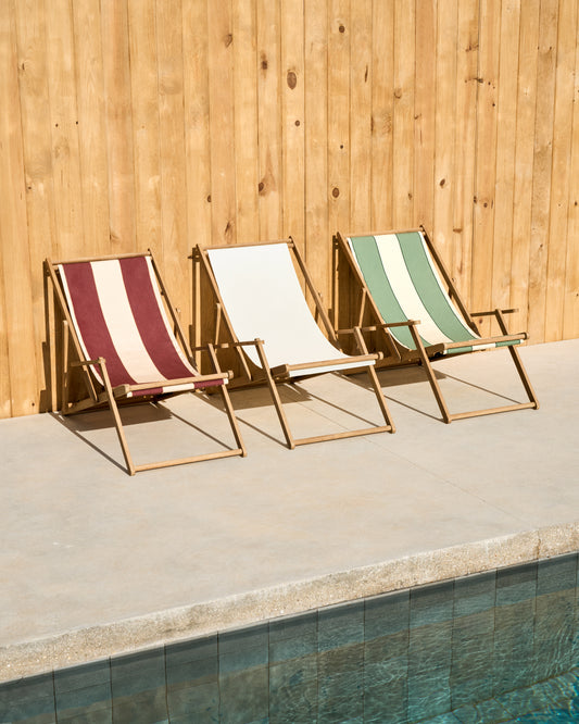 Vilara burgundy and beige striped outdoor folding deck chair made of FSC 100% solid acacia wood
