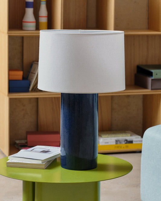 Toneric ceramic table lamp with blue finish and cotton