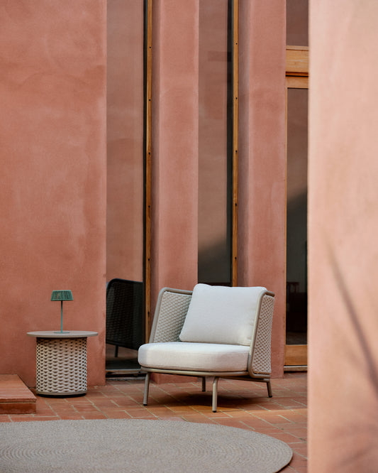 Sedalis outdoor armchair in aluminium and taupe rope cord