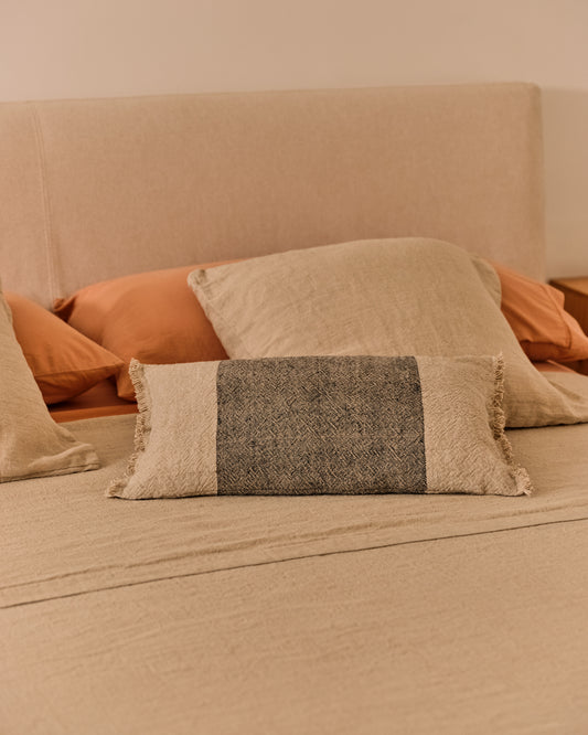 Lorin green linen cushion cover with fringing 30 x 50cm