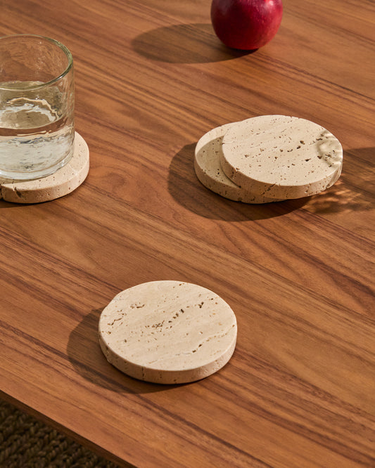 Zera set of 4 beige travertine coasters